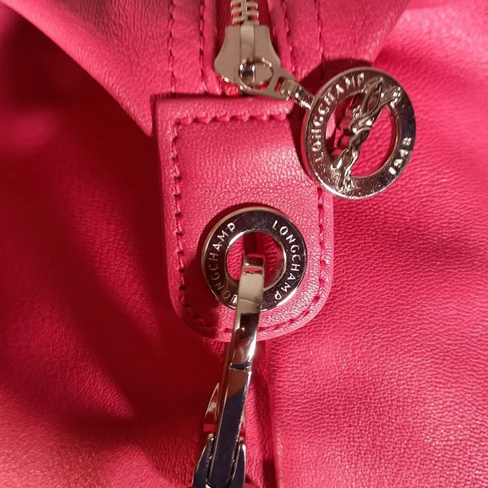 Longchamp Le Pliage Cuir 2-Way Leather Tote Shoulder Bag Pink - Picture 8 of 16